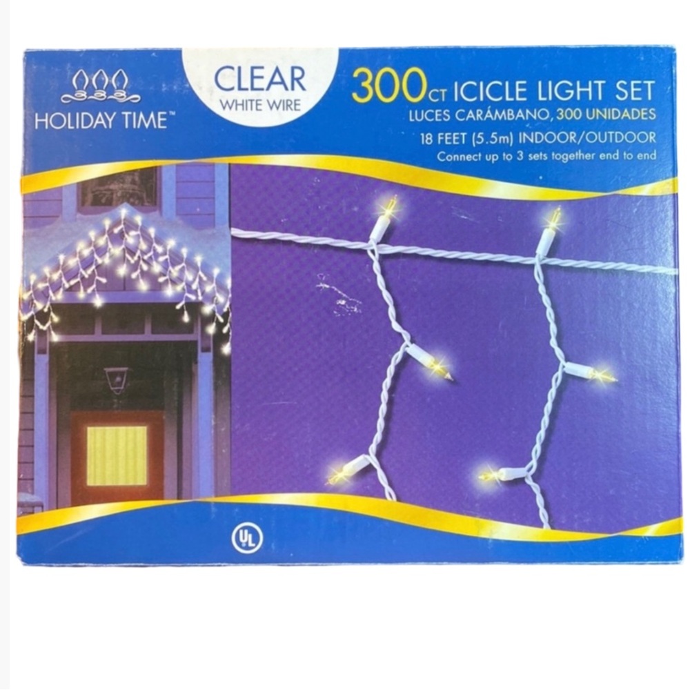 Holiday Time 300 Count 19’ Clear Icicle Light Set
